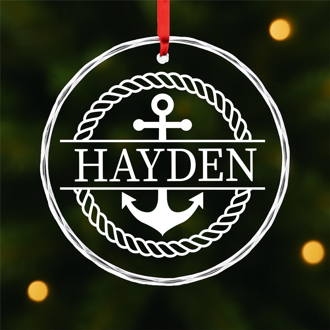 Personalized Anchor Ornament – Custom Nautical Glass Keepsake for Sailors