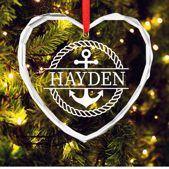 Personalized Anchor Ornament – Custom Nautical Glass Keepsake for Sailors