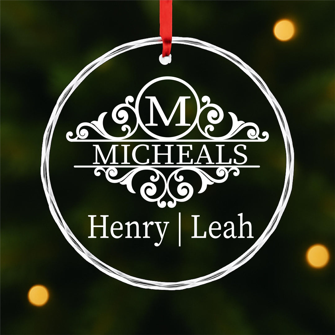 Personalized Monogram Ornament – Custom Family Name Glass Keepsake | Wedding, Anniversary or Couple Christmas Gift