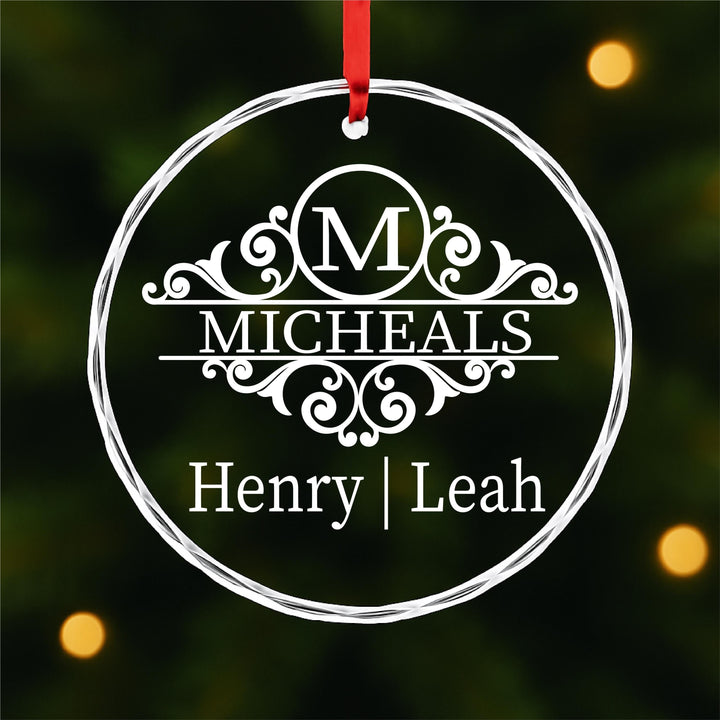 Personalized Monogram Ornament – Custom Family Name Glass Keepsake | Wedding, Anniversary or Couple Christmas Gift