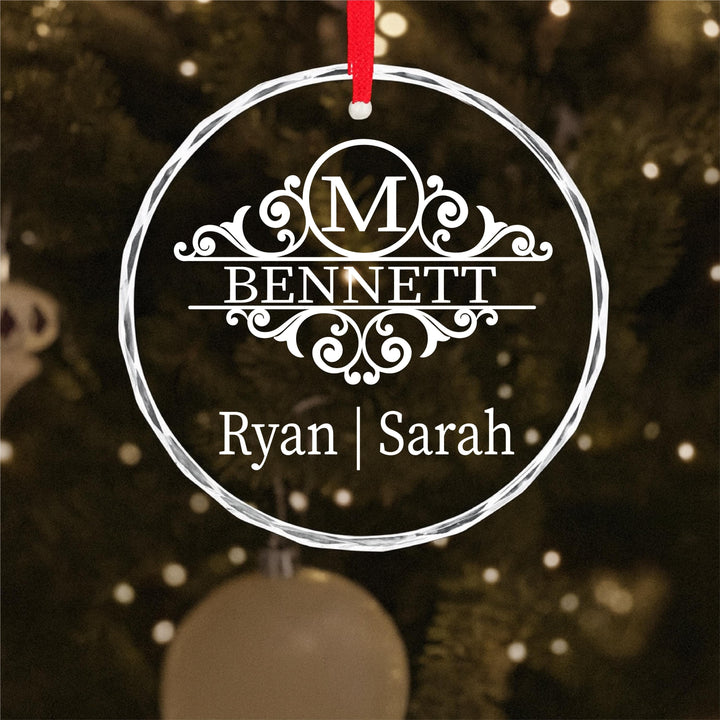 Personalized Monogram Ornament – Custom Family Name Glass Keepsake | Wedding, Anniversary or Couple Christmas Gift