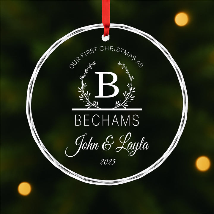 Our First Christmas As Ornament 2025 – Personalized Couple Glass Keepsake | Custom Name Wedding or Newlywed Gift