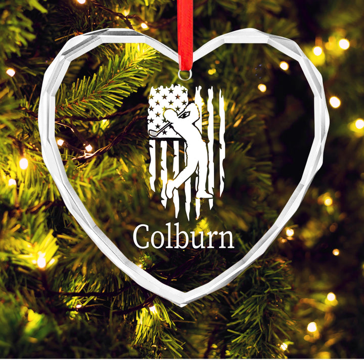 Patriotic Golf Ornament – Personalized Golfer Glass Keepsake | American Flag Golf Gift for Dad, Husband, or Sports Lover