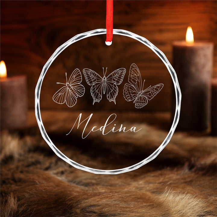 Personalized Butterfly Ornament – Custom Name Glass Keepsake | Memorial or Nature-Inspired Christmas Gift for Her