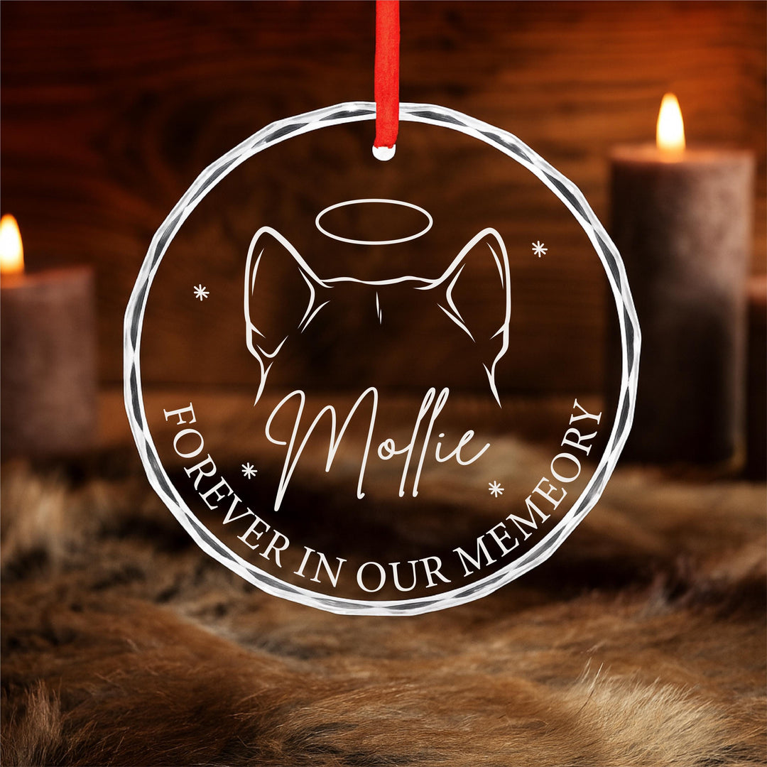 Personalized Pet Memorial Ornament, Engraved Glass Circle or Heart, Custom Dog Name Halo Keepsake, Rainbow Bridge Gift 2025