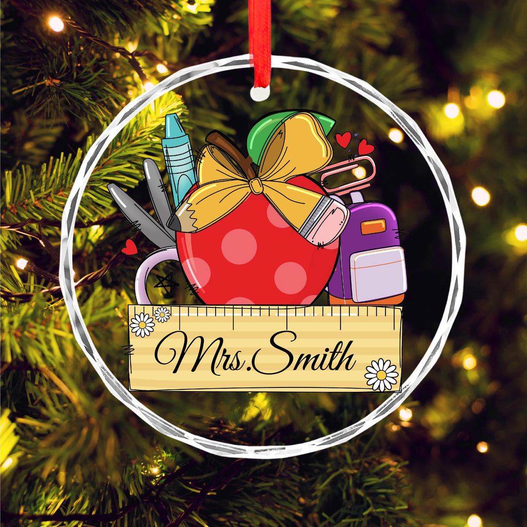 Personalized Teacher Ornament, Custom Name Christmas Gift for Teacher, Glass Apple Mug Design 2025