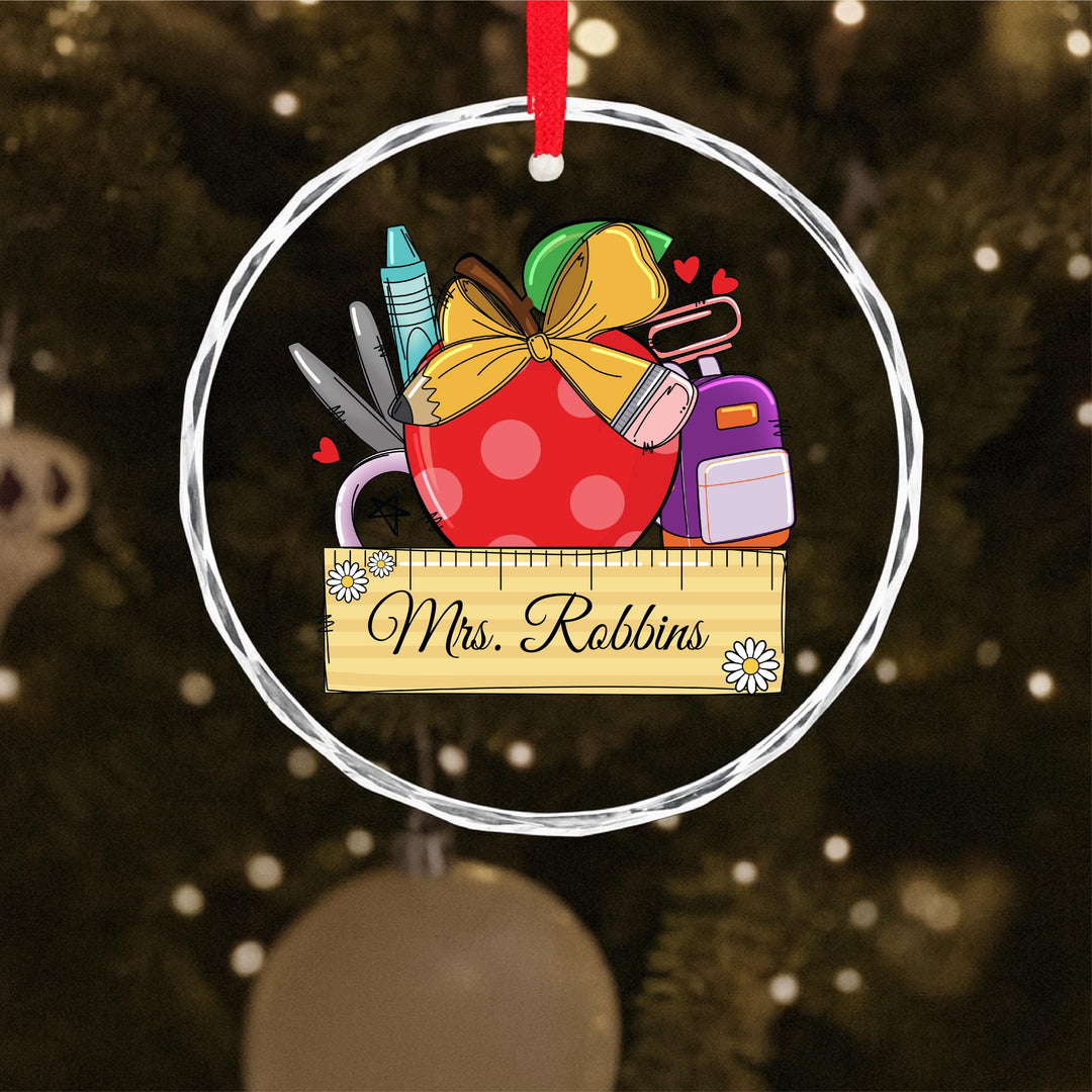 Personalized Teacher Ornament, Custom Name Christmas Gift for Teacher, Glass Apple Mug Design 2025