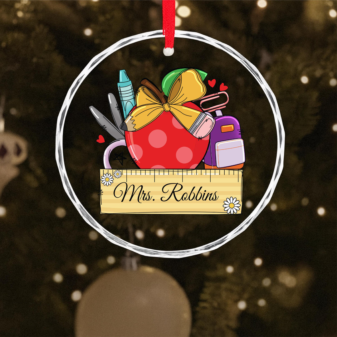 Personalized Teacher Ornament – Glass Apple Mug Design