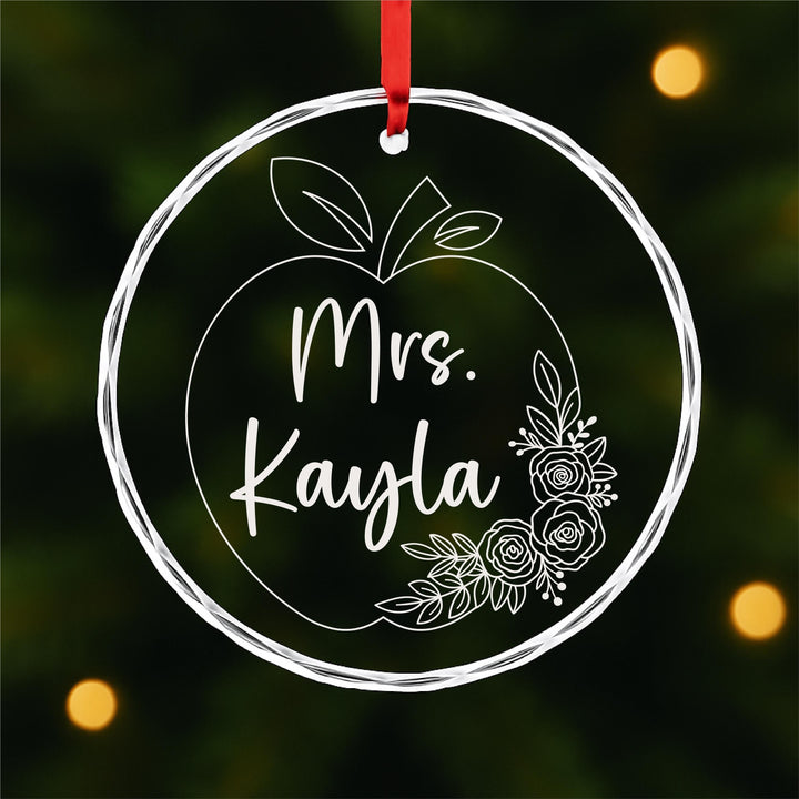 Personalized Teacher Ornament, Custom Name Christmas Gift for Teacher, Apple Floral Design 2025