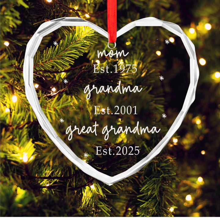 Grandma Established Ornament, Personalized Family Generations Gift, Custom Mom Nana Keepsake 2025