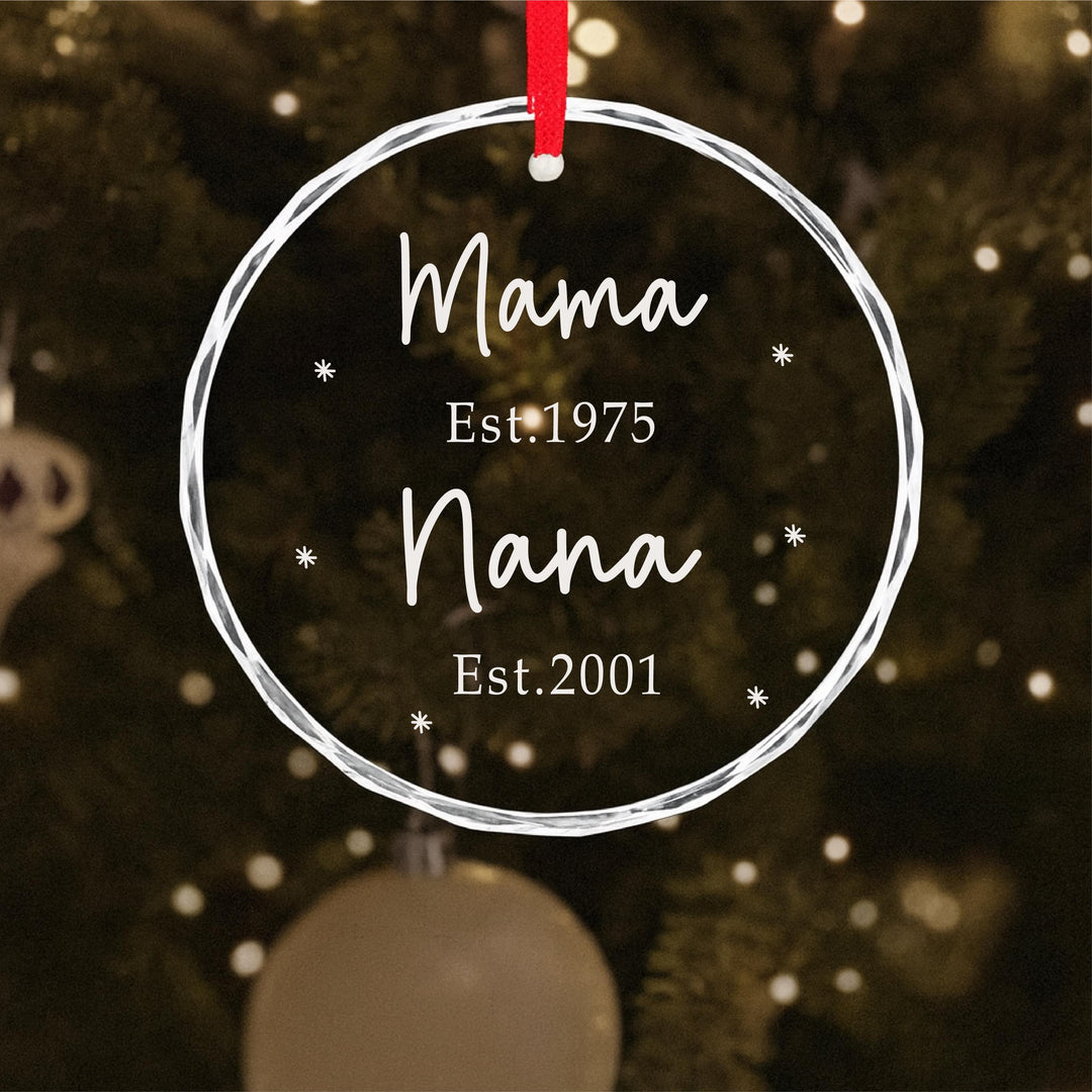 Grandma Established Ornament, Personalized Family Generations Gift, Custom Mom Nana Keepsake 2025