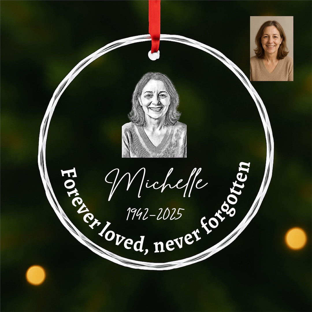 Personalized Memorial Ornament with Photo, Custom Engraved Keepsake, In Loving Memory Christmas Gift