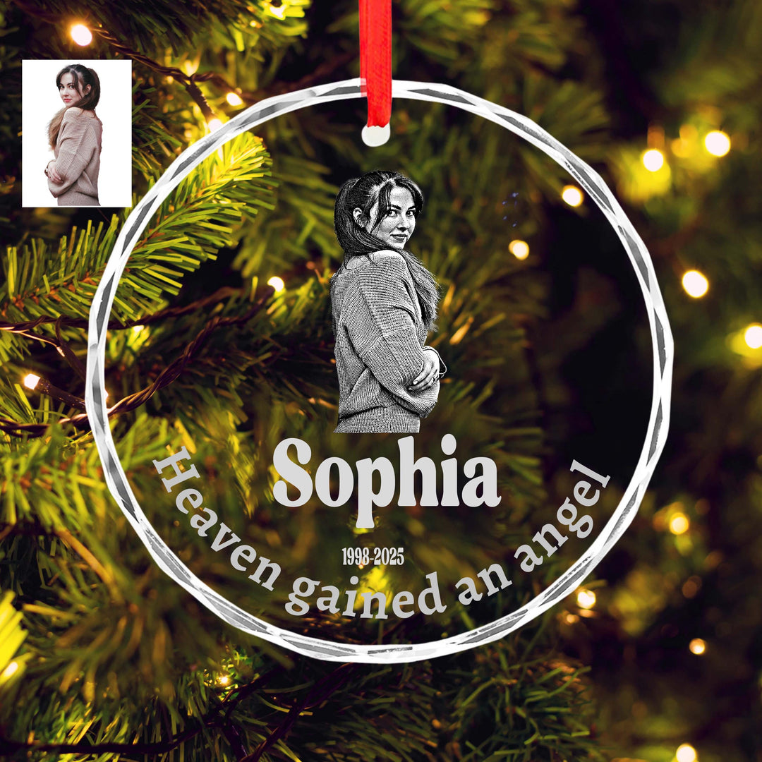 Personalized Memorial Ornament with Photo, Custom Engraved Keepsake, In Loving Memory Christmas Gift