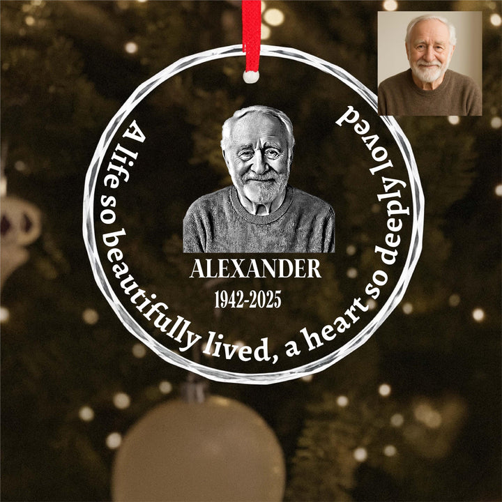 Personalized Memorial Ornament with Photo, Custom Engraved Keepsake, In Loving Memory Christmas Gift