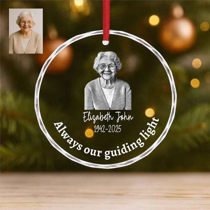 Personalized Memorial Ornament with Photo, Custom Engraved Keepsake, In Loving Memory Christmas Gift