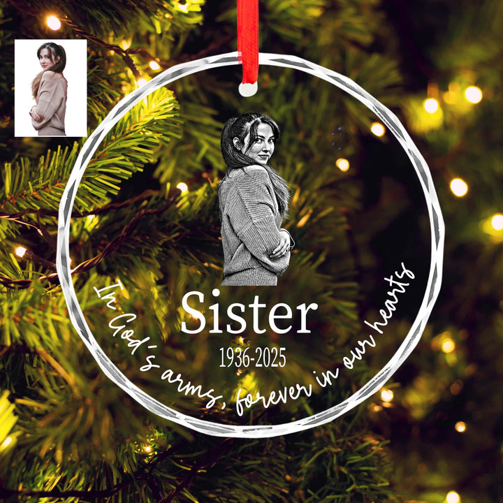 Memorial Ornament with Photo – Custom Engraved Glass Keepsake