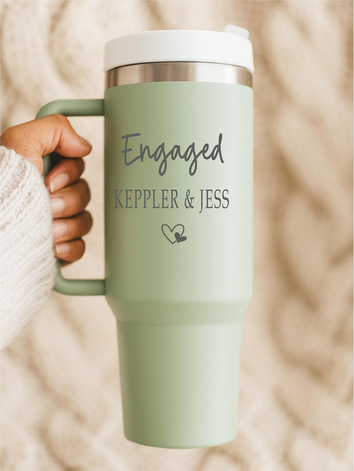 Personalized Engaged Tumbler – Custom Couples Cup, Bridal Shower or Engagement Party Gift cup