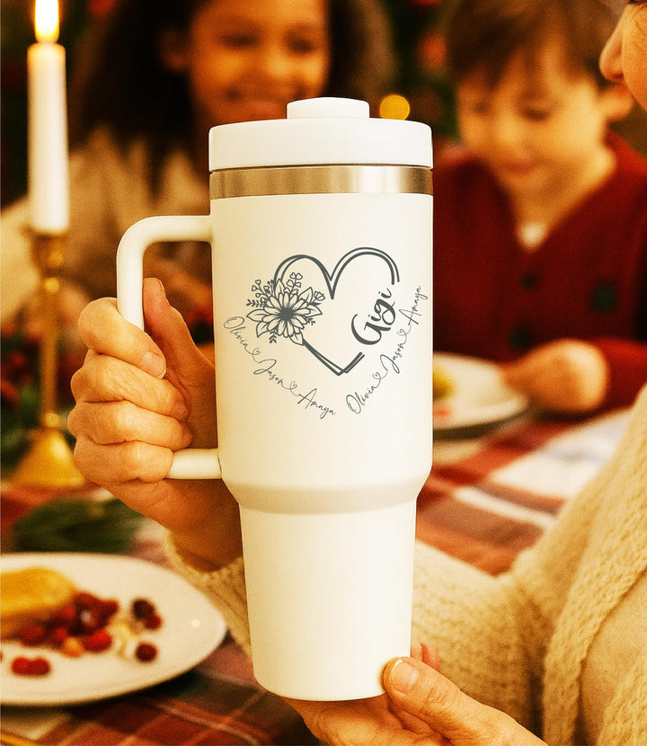 Personalized Mom Tumbler with Kids Names – Custom Coffee Mug Gift for Mothers, Nana, or Grandma, gift from daughter