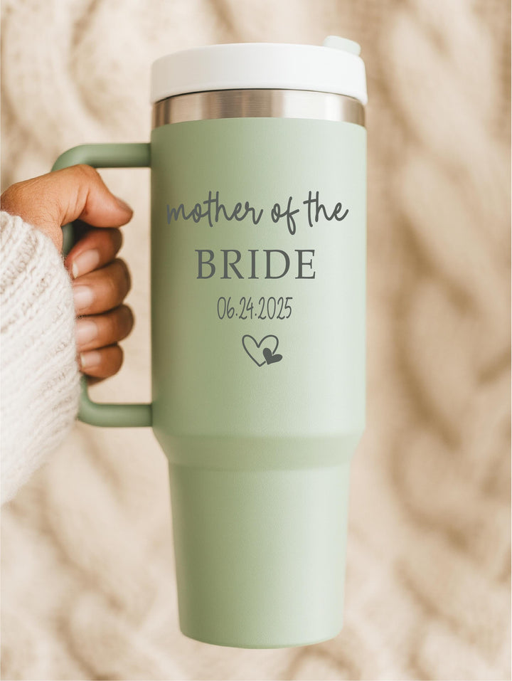 Mother of the Bride/Groom Tumbler – Personalized Wedding Day Gift with Custom Name &amp; Date, Bridal Party favor