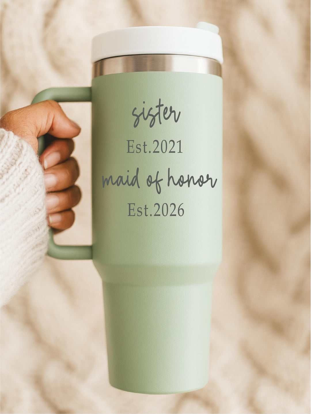 Sister Maid of Honor Tumbler – Personalized Wedding Gift with Custom Name &amp; Date, Bridesmaid or Bridal Party Travel Cup