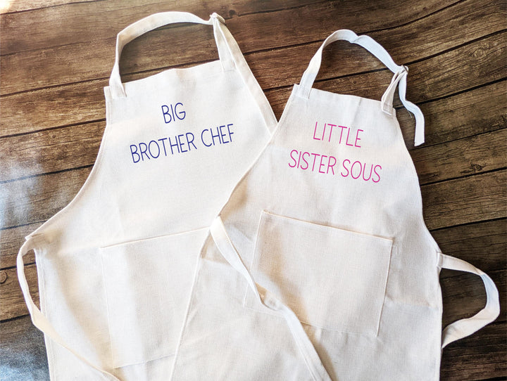 Big Brother Chef &amp; Little Sister Sous Apron Set | Kids Matching Cooking Aprons | Fun Family Kitchen Baking Gift for Siblings