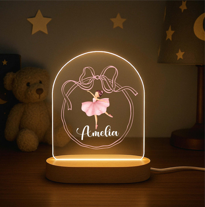 Personalized Ballerina Night Light – Custom Name LED Lamp, Dance Theme Bedroom Decor, Ballet Gift for Girls