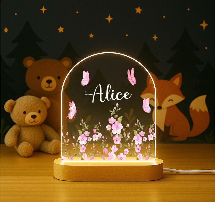 Personalized Butterfly Night Light – Custom Name Floral LED Lamp, Girls Room Decor, Birthday or Nursery Gift
