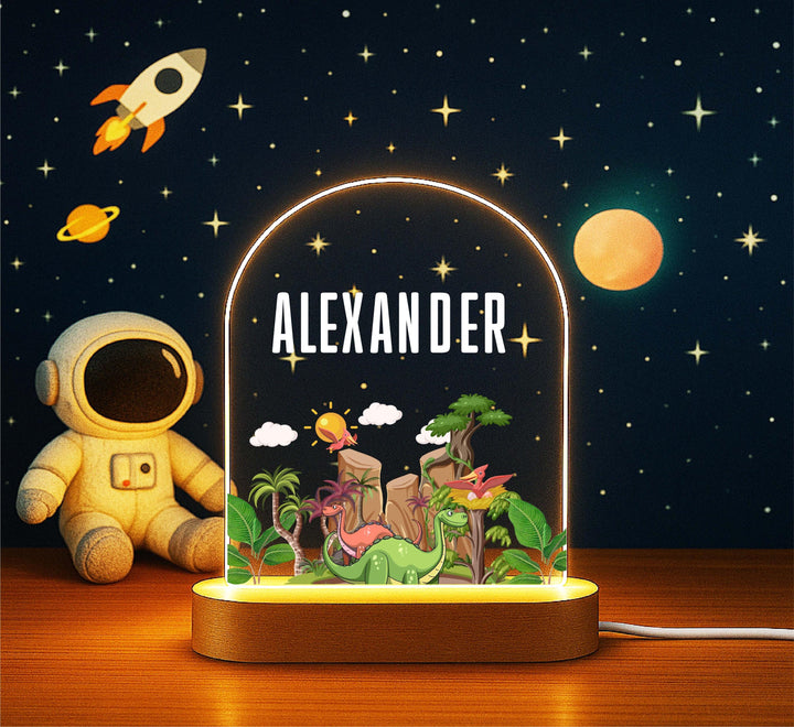 Personalized Dinosaur Night Light – Custom Name LED Lamp, Boys Bedroom Decor, Birthday Gift, Jurassic Theme Night Lamp
