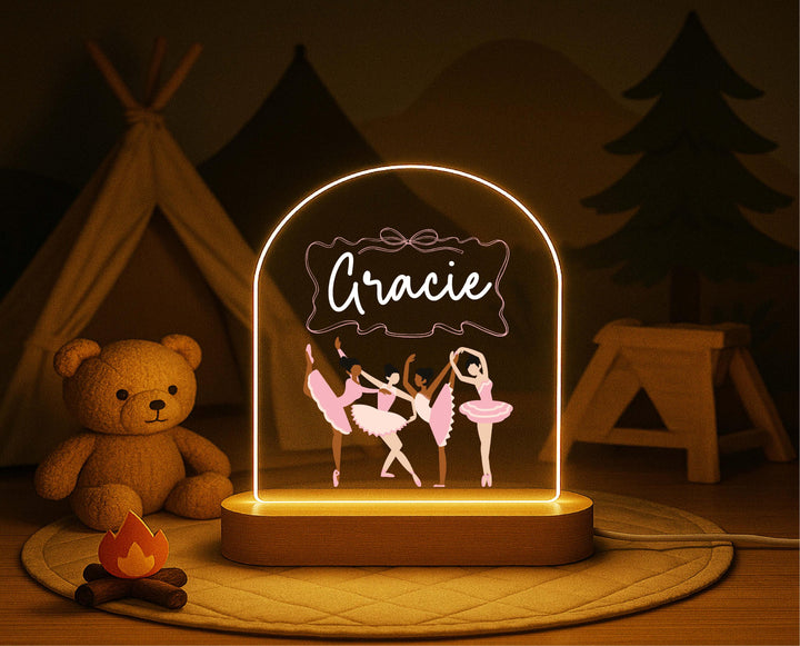 Personalized Ballerina Night Light – Custom Name LED Lamp, Dance Bedroom Decor, Ballet Gift for Girls, Fairy Nursery Light