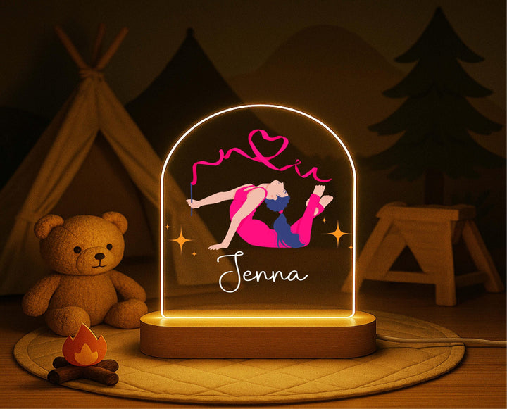 Personalized Gymnast Night Light – Custom Name LED Lamp, Gymnastics Bedroom Decor, Gift for Girls, Dance or Sports Room Light