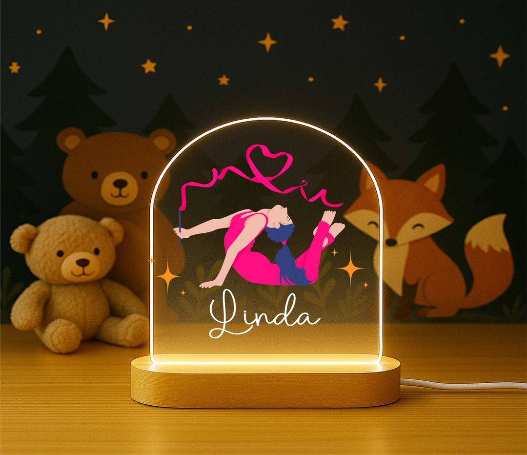 Personalized Gymnast Night Light – Custom Name LED Lamp, Gymnastics Bedroom Decor, Gift for Girls, Dance or Sports Room Light