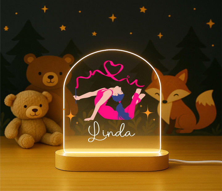 Personalized Gymnast Night Light – Custom Name LED Lamp, Gymnastics Bedroom Decor, Gift for Girls, Dance or Sports Room Light