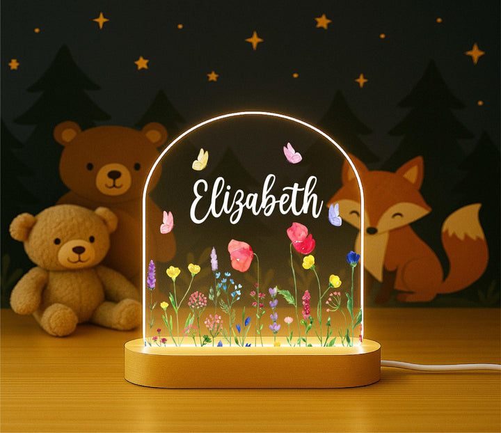 Personalized Wildflower Night Light – Custom Name LED Lamp, Kids Room Decor, Nursery Flower Lamp, Baby Shower Gift for Girls