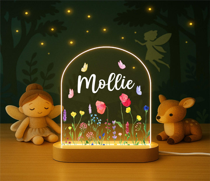 Personalized Wildflower Night Light – Custom Name LED Lamp, Kids Room Decor, Nursery Flower Lamp, Baby Shower Gift for Girls