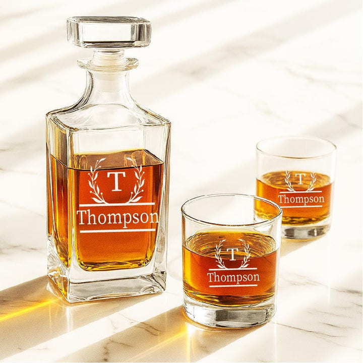 Wedding gift Set with Glasses Engraved Bourbon Gift for Men Custom Barware Wedding Gift, Groomsmen, Father’s Day