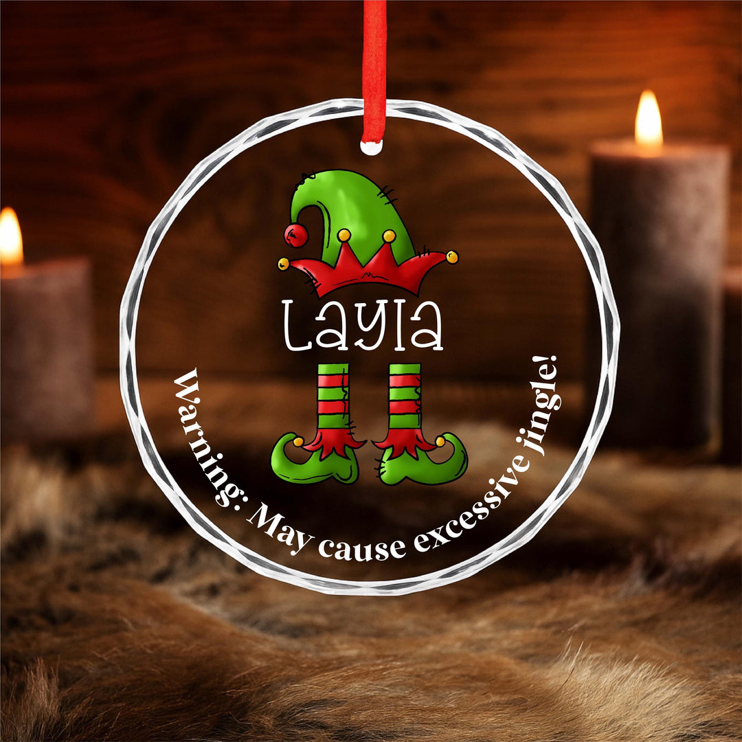 Personalized Elf Christmas Ornament – Funny Custom Name Glass Ornament, UV Printed Holiday Gift for Kids or Family 2025