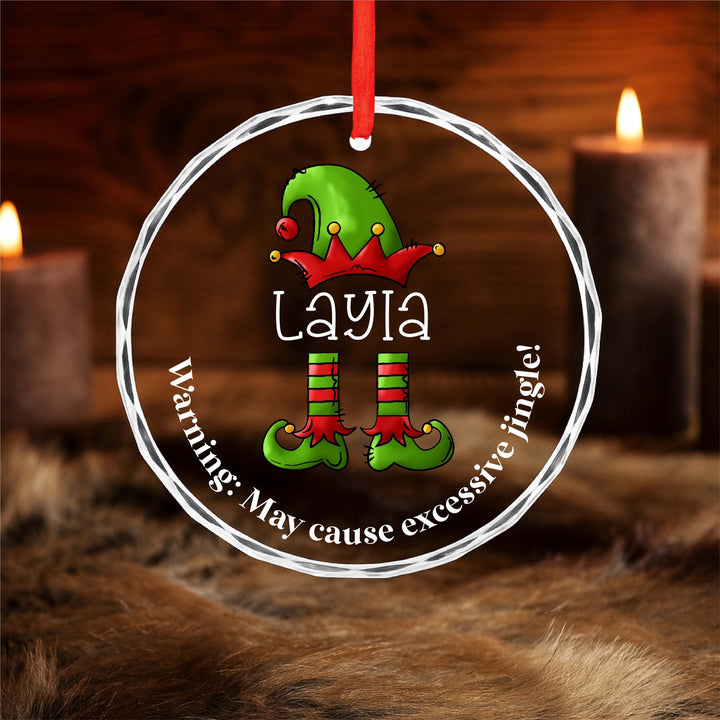 Personalized Elf Christmas Ornament – Funny Custom Name Glass Ornament, UV Printed Holiday Gift for Kids or Family 2025