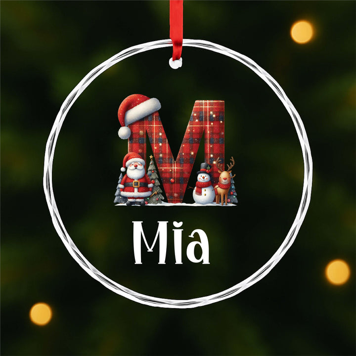 Custom Initial Letter Ornament with Santa &amp; Reindeer, First Christmas Gift for Kids or Family