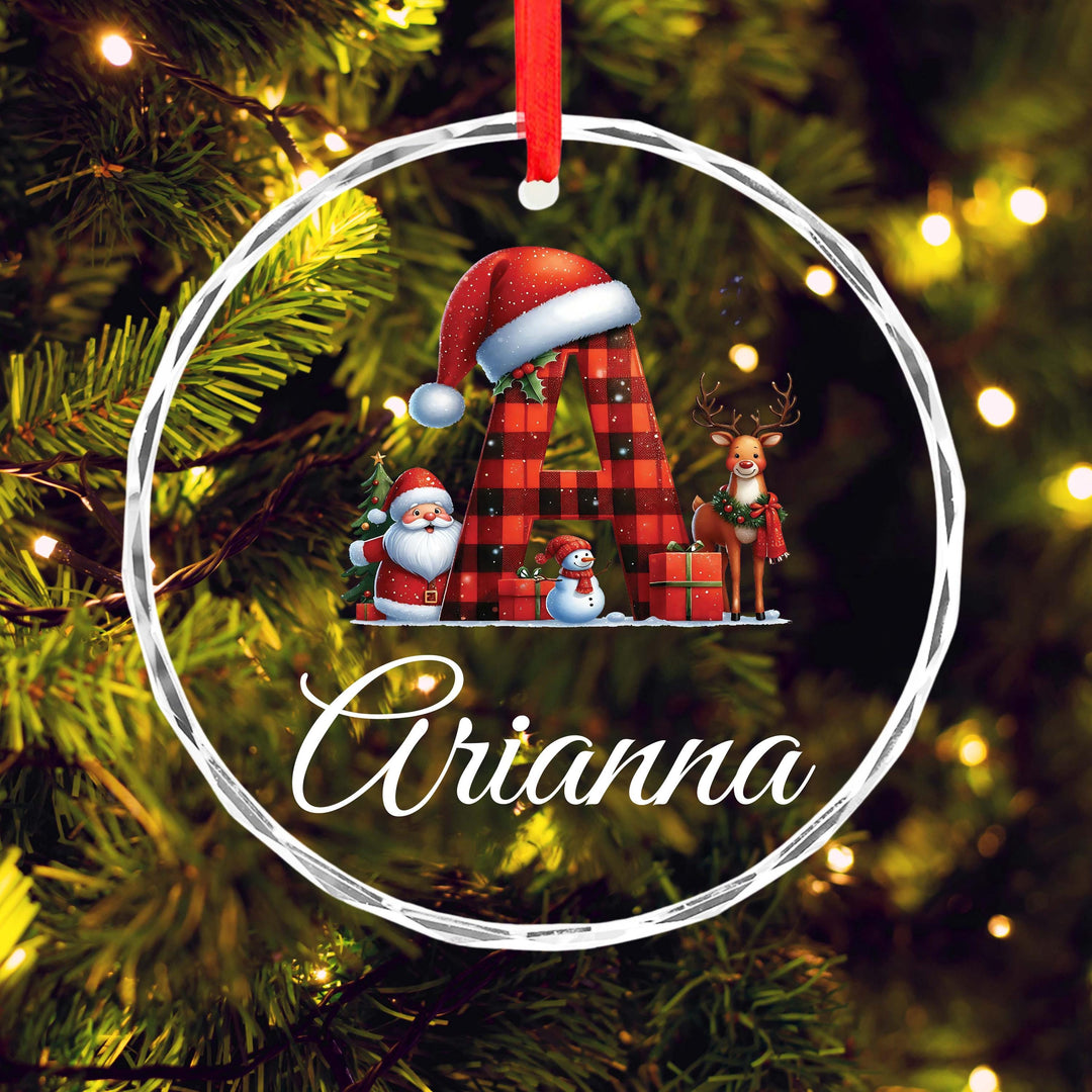 Custom Initial Letter Ornament with Santa &amp; Reindeer, First Christmas Gift for Kids or Family