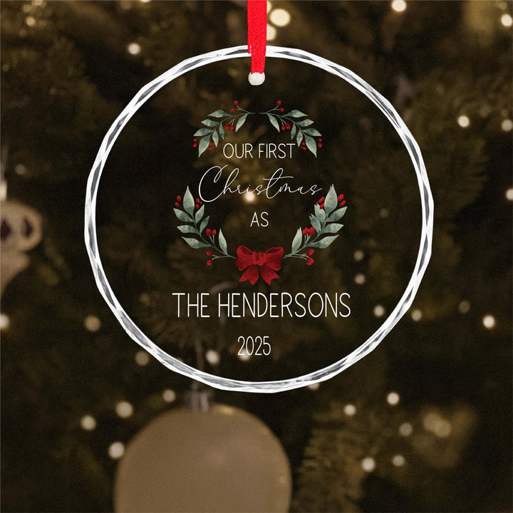 Our First Christmas as Mr & Mrs Ornament – Personalized Glass Keepsake with Name