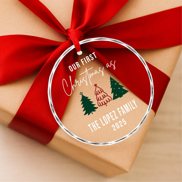 Our First Christmas as Family Ornament 2025 – Personalized Family Name Glass Ornament, Holiday Keepsake Gift