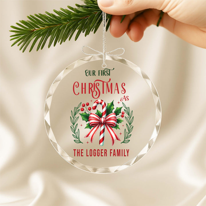Personalized Candy Cane Glass Ornament 2025, Custom Holiday Gift Our First Christmas as Family Ornament