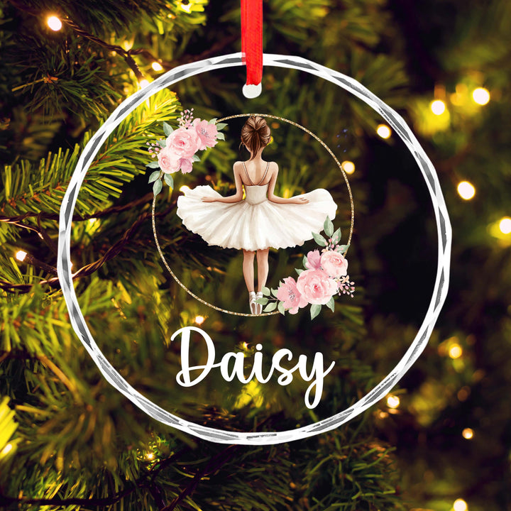 Personalized Ballerina Ornament – Elegant White Dress Design, Custom Name
