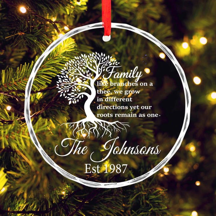 Family Tree Ornament – Personalized Glass Ornament with Name &amp; Year, Custom Family Keepsake Christmas Gift