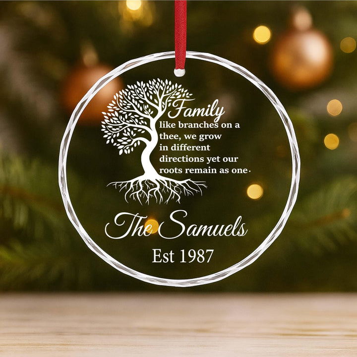 Personalized Family Tree Ornament with Name & Year, Glass Keepsake