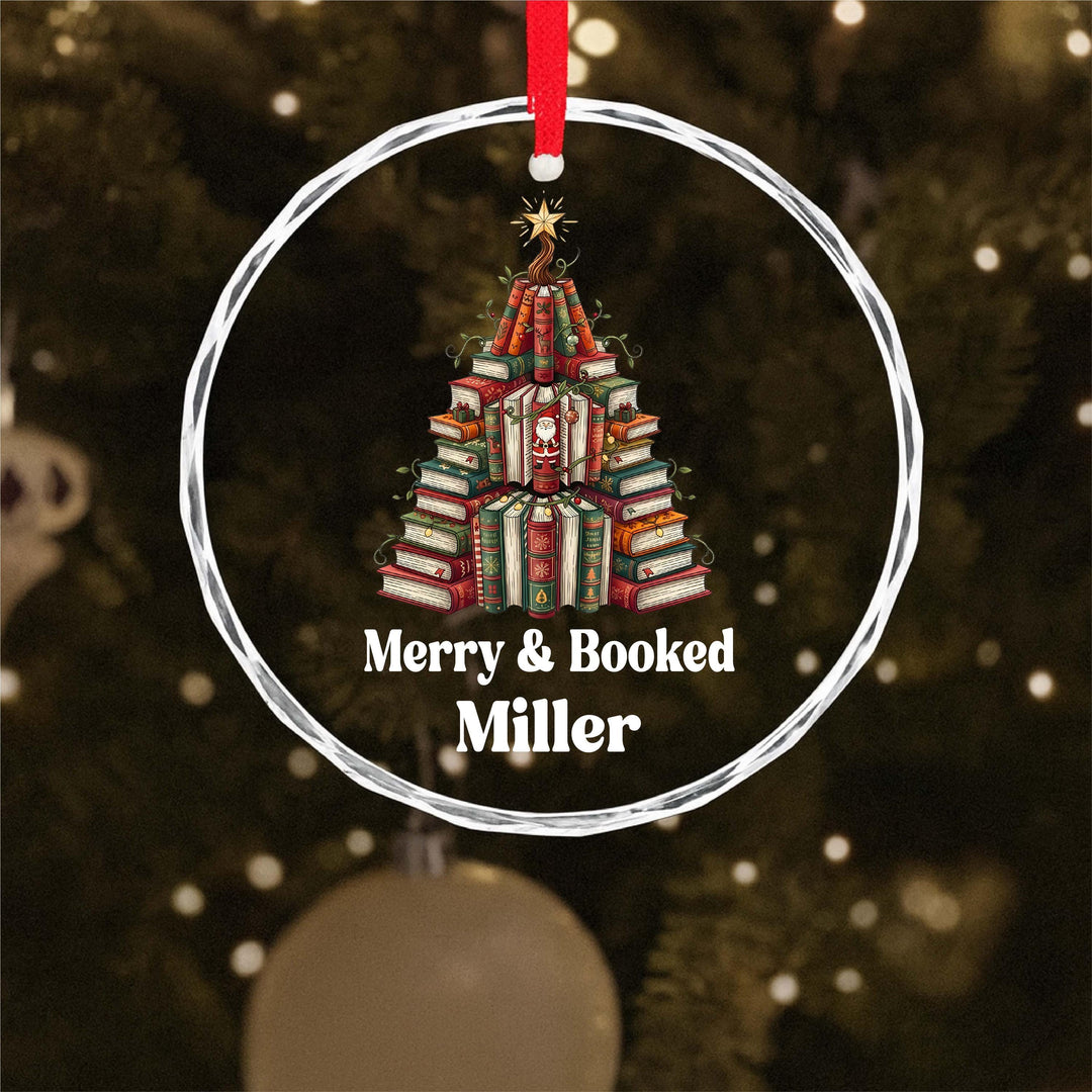 Book Lover Ornament – Merry&nbsp;Booked Personalized Glass Ornament, Custom Gift for Readers, Librarians Teachers