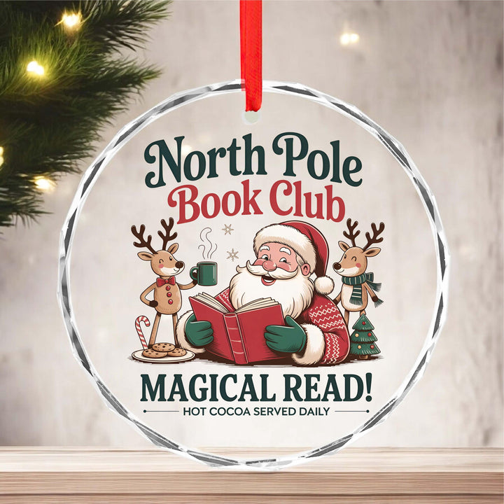 North Pole Book Club Ornament – Santa Reading Glass Ornament, Christmas Gift for Book Lovers &amp; Teachers