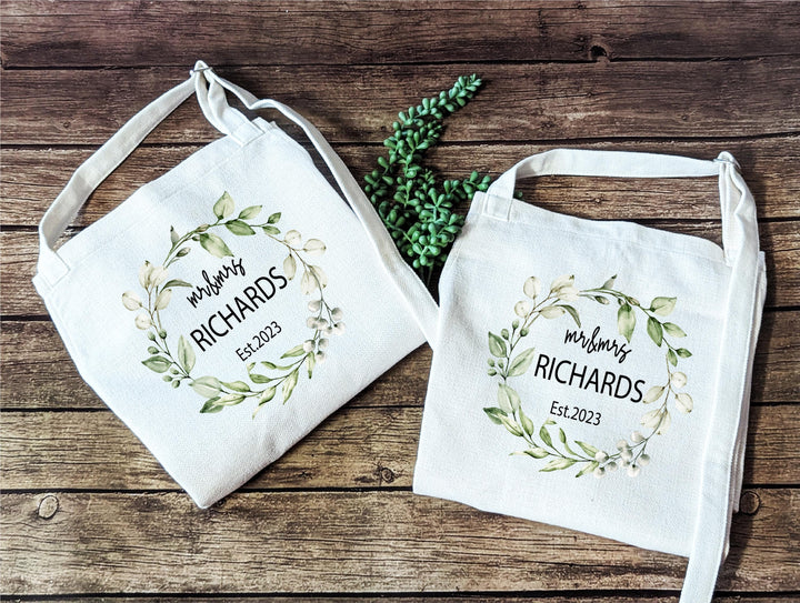 Personalized Mr &amp; Mrs Aprons | Matching Couple Kitchen Gift | Wedding, Anniversary, Newlywed, or Bridal Shower Gift with Custom Name