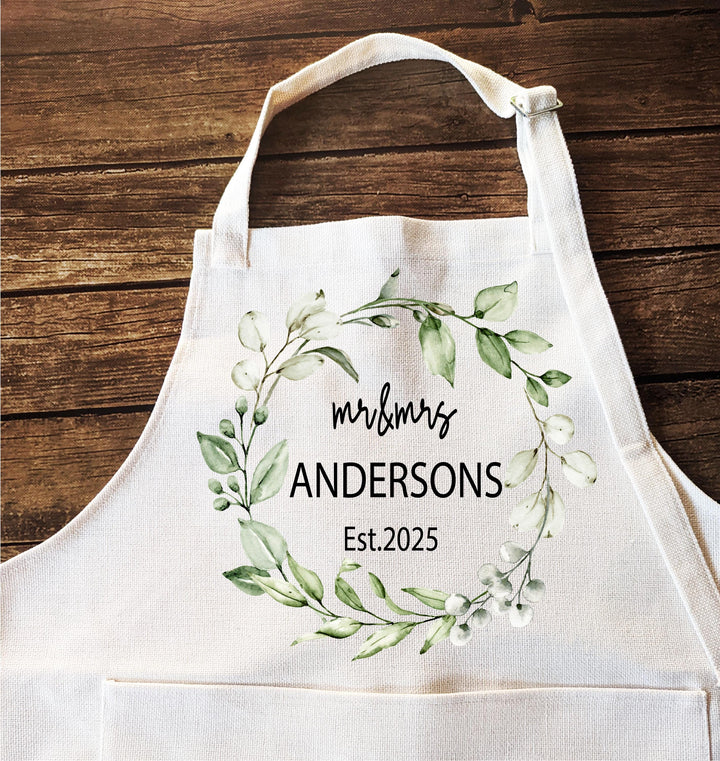 Personalized Mr &amp; Mrs Aprons | Matching Couple Kitchen Gift | Wedding, Anniversary, Newlywed, or Bridal Shower Gift with Custom Name