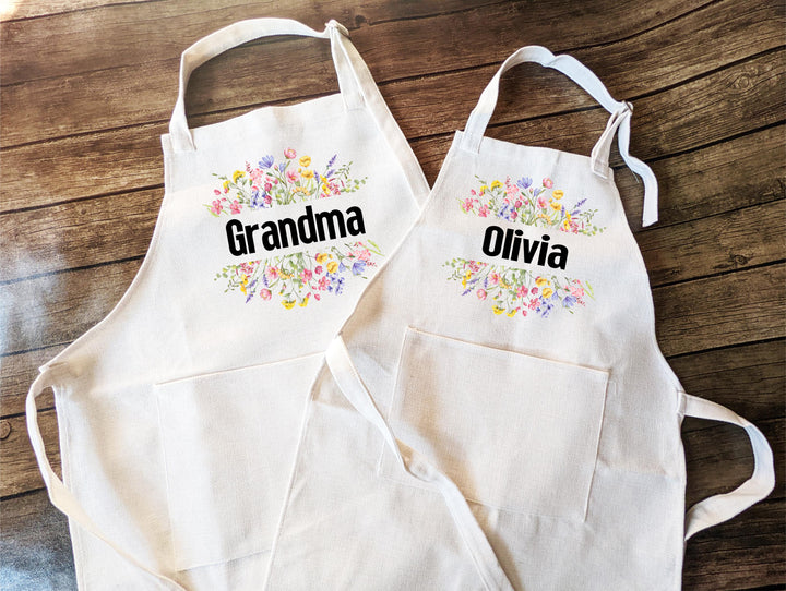 Personalized&nbsp;Cooking, Baking, Gardening, or Teacher Gift with Flowers Floral Apron with Name&nbsp;Custom Kitchen Gift for Women